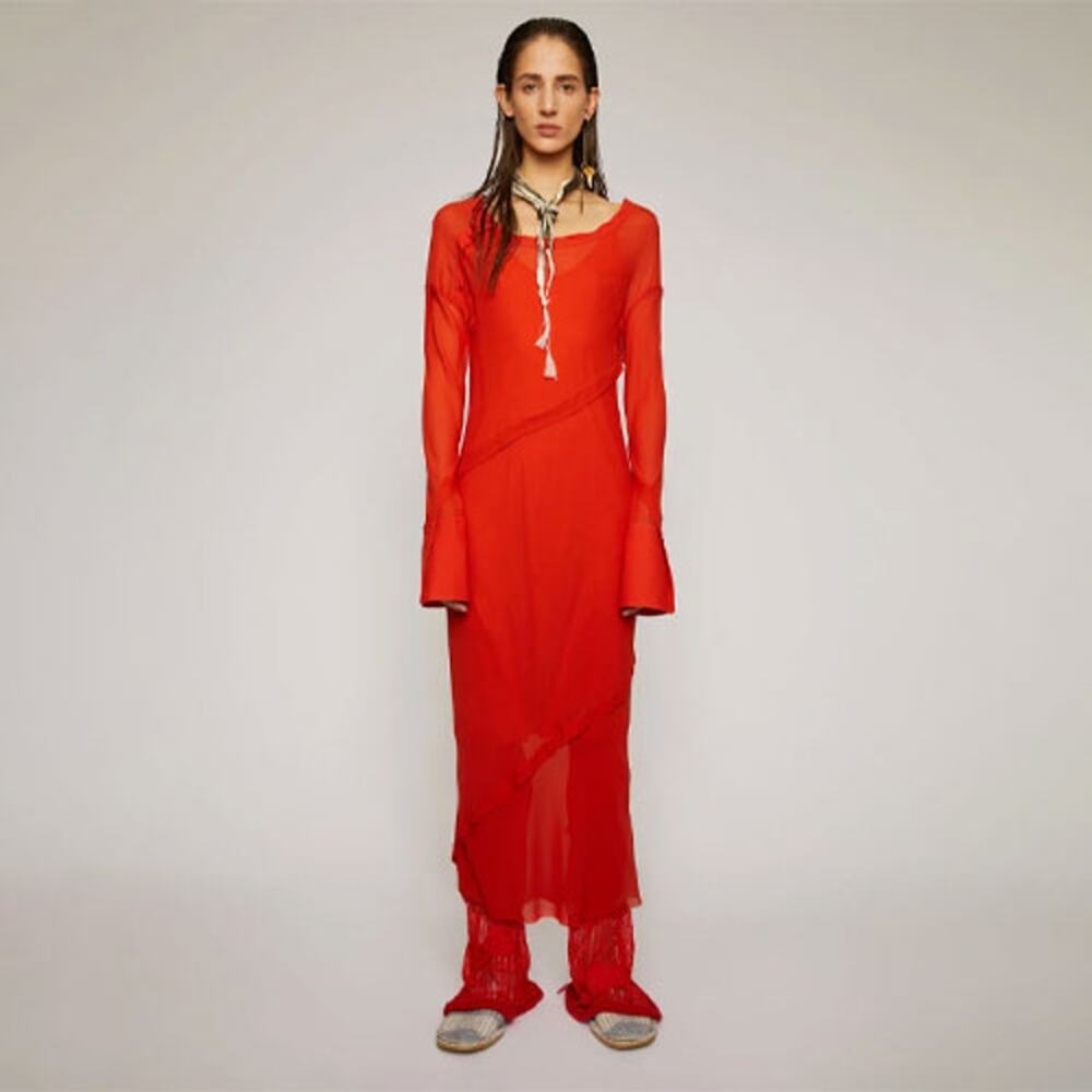 Acne Studios Bias-cut Georgette Long-Sleeve Dress - Size S